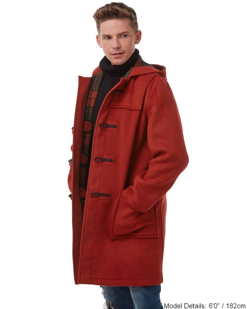 Mens Burnt Orange Classic Fit Original And Authentic Duffle Coat With Horn Toggles