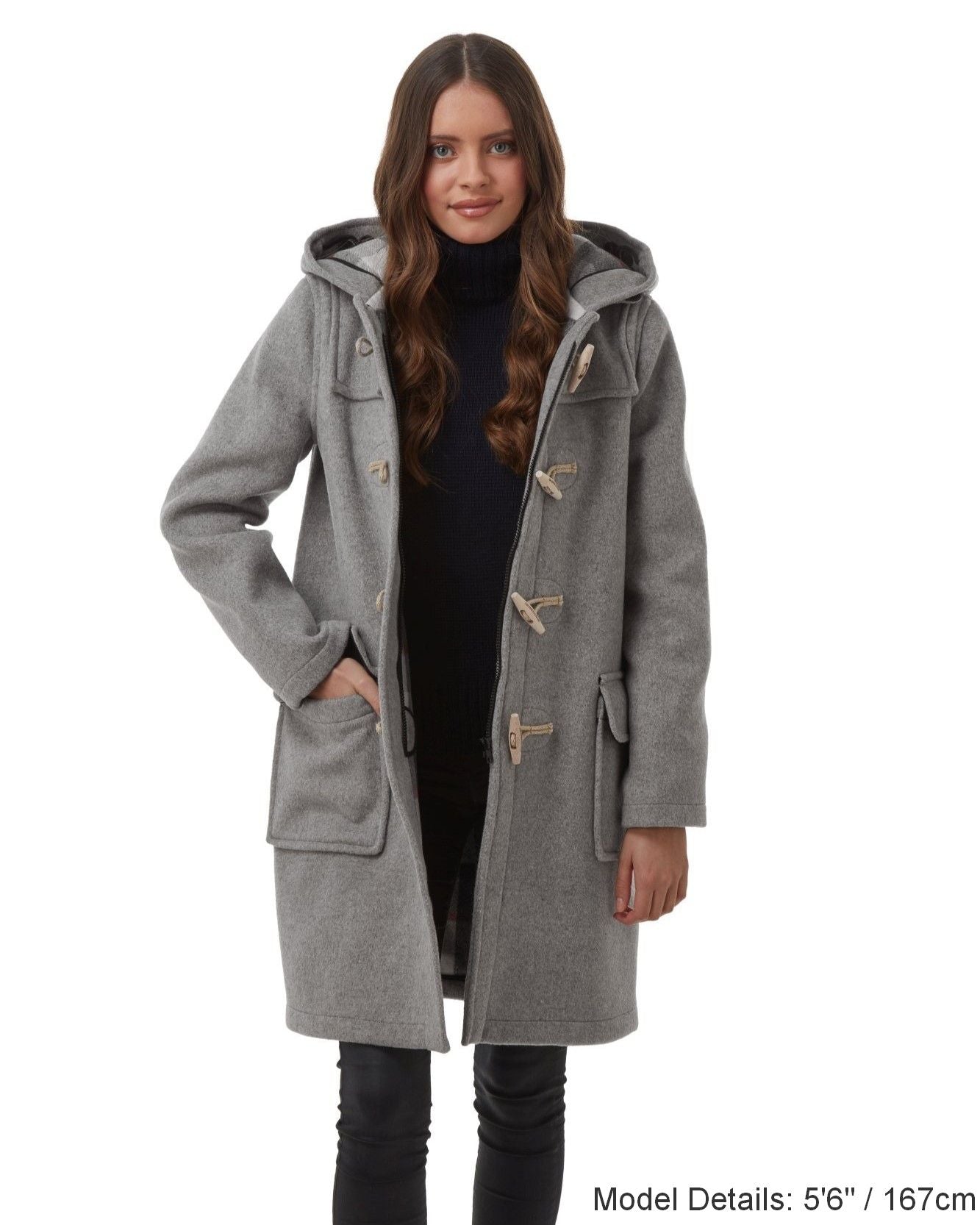 Women's Pearl Grey Original Classic Fit Duffle Coat with Wooden Toggles