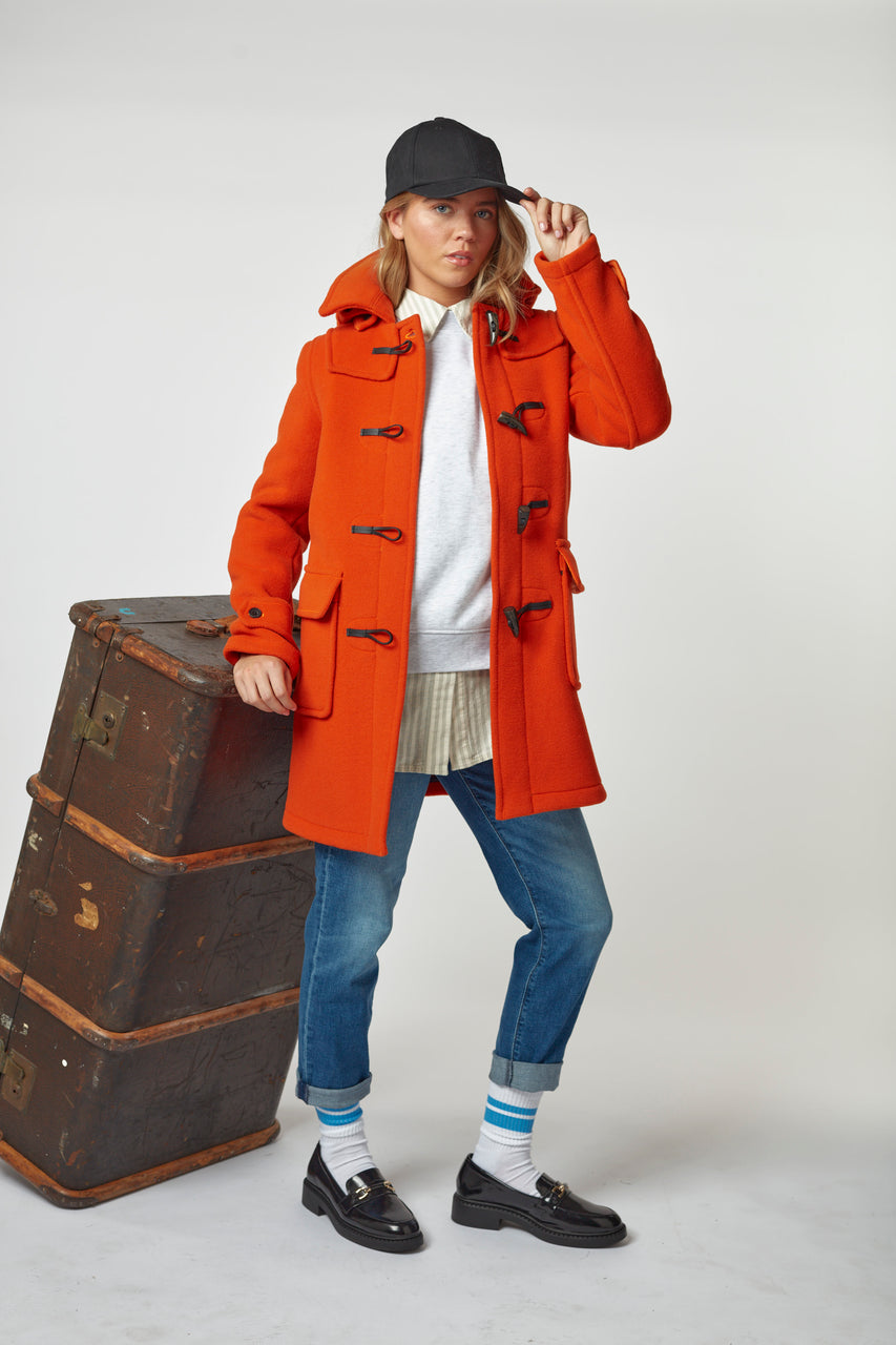 Women's Orange London Classic Fit Duffle With Horn Toggles