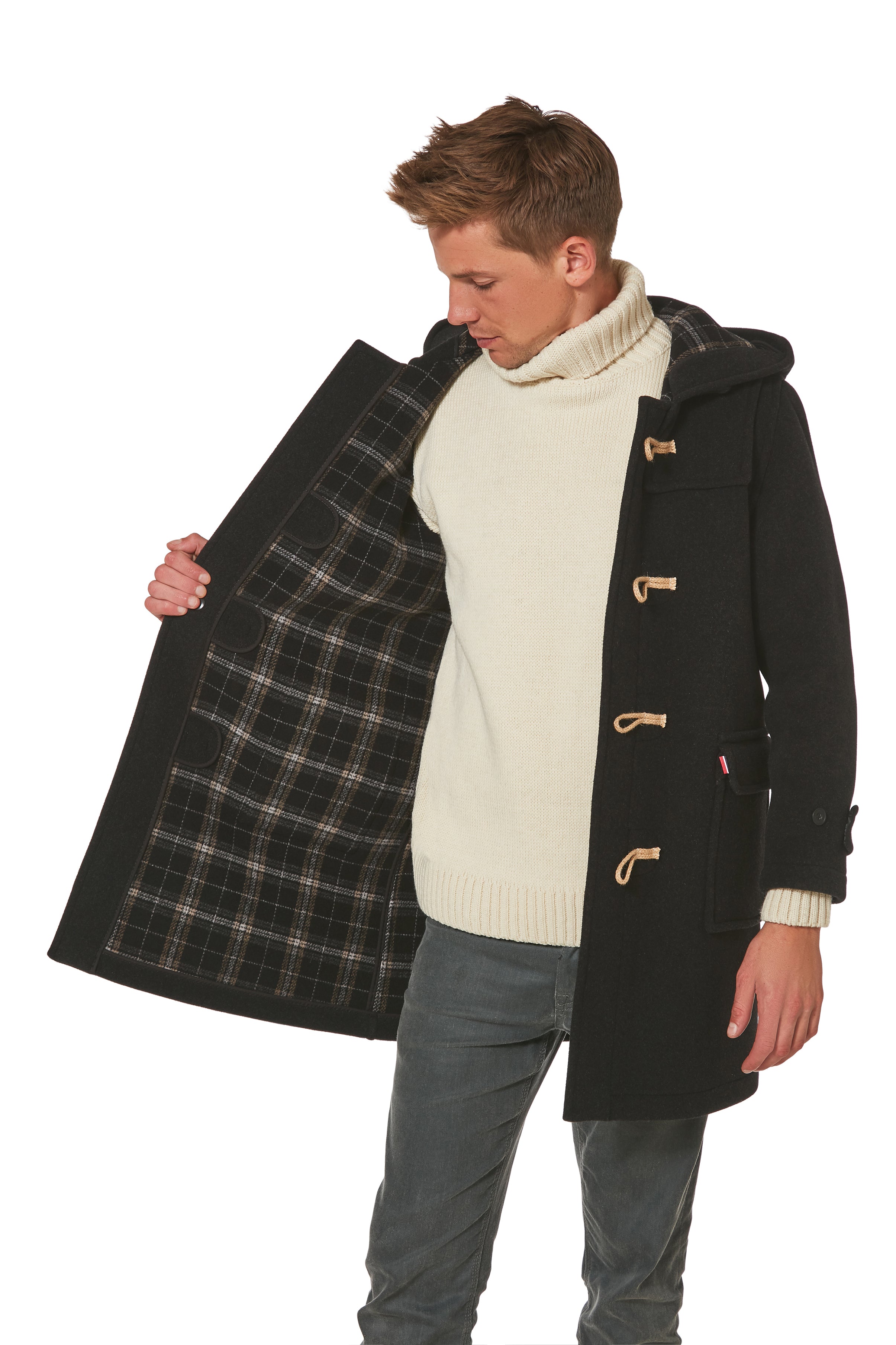 Mens Classic Super Slim Duffle with Wooden Toggles - Charcoal