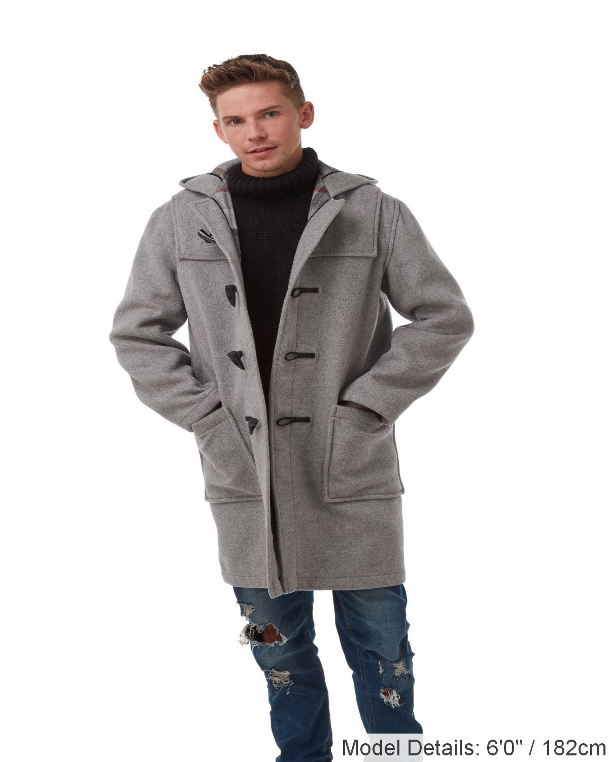 Mens Pearl Grey Classic Fit Original And Authentic Duffle Coat With Horn Toggles