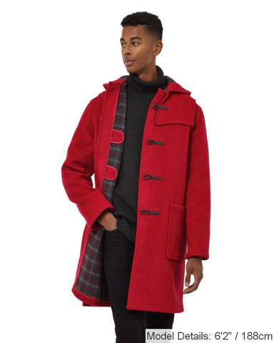 Mens Red Classic Fit Original And Authentic Duffle Coat With Horn Toggles