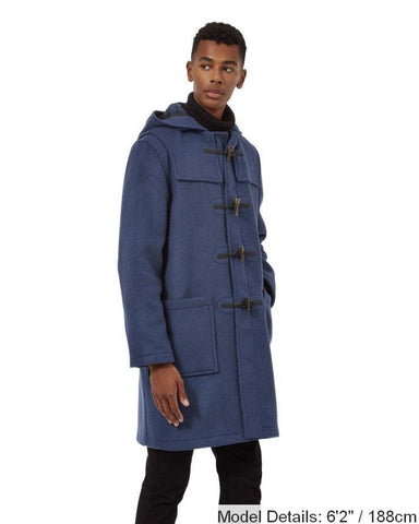 Mens Royal Blue Classic Fit Original And Authentic Duffle Coat With Horn Toggles