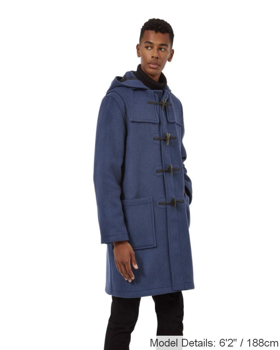 Mens Royal Blue Classic Fit Original And Authentic Duffle Coat With Horn Toggles