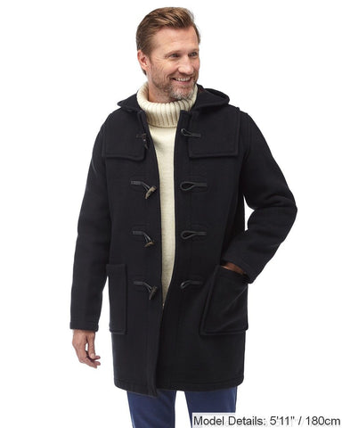 Mens Black Classic Fit Original And Authentic Duffle Coat With Horn Toggles