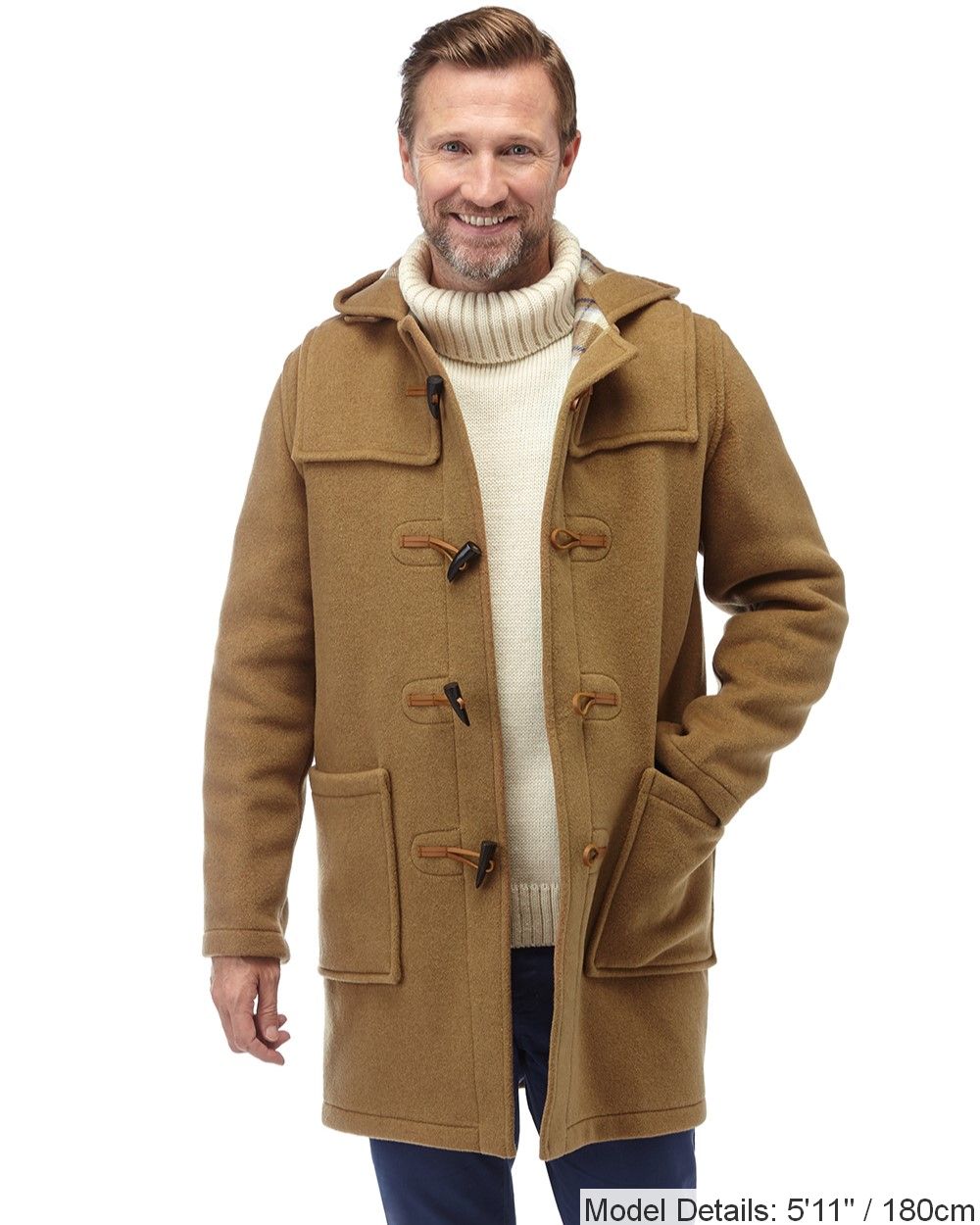 Mens Camel Classic Fit Original And Authentic Duffle Coat With Horn Toggles