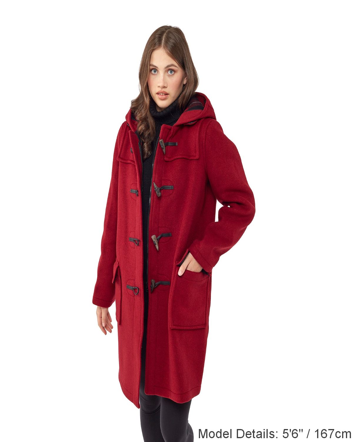 Woman's Burgundy Original Classic Fit Duffle Coat With Horn Toggles