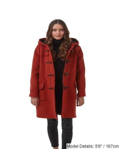 Woman's Burnt Orange Original Classic Fit Duffle Coat With Horn Toggles