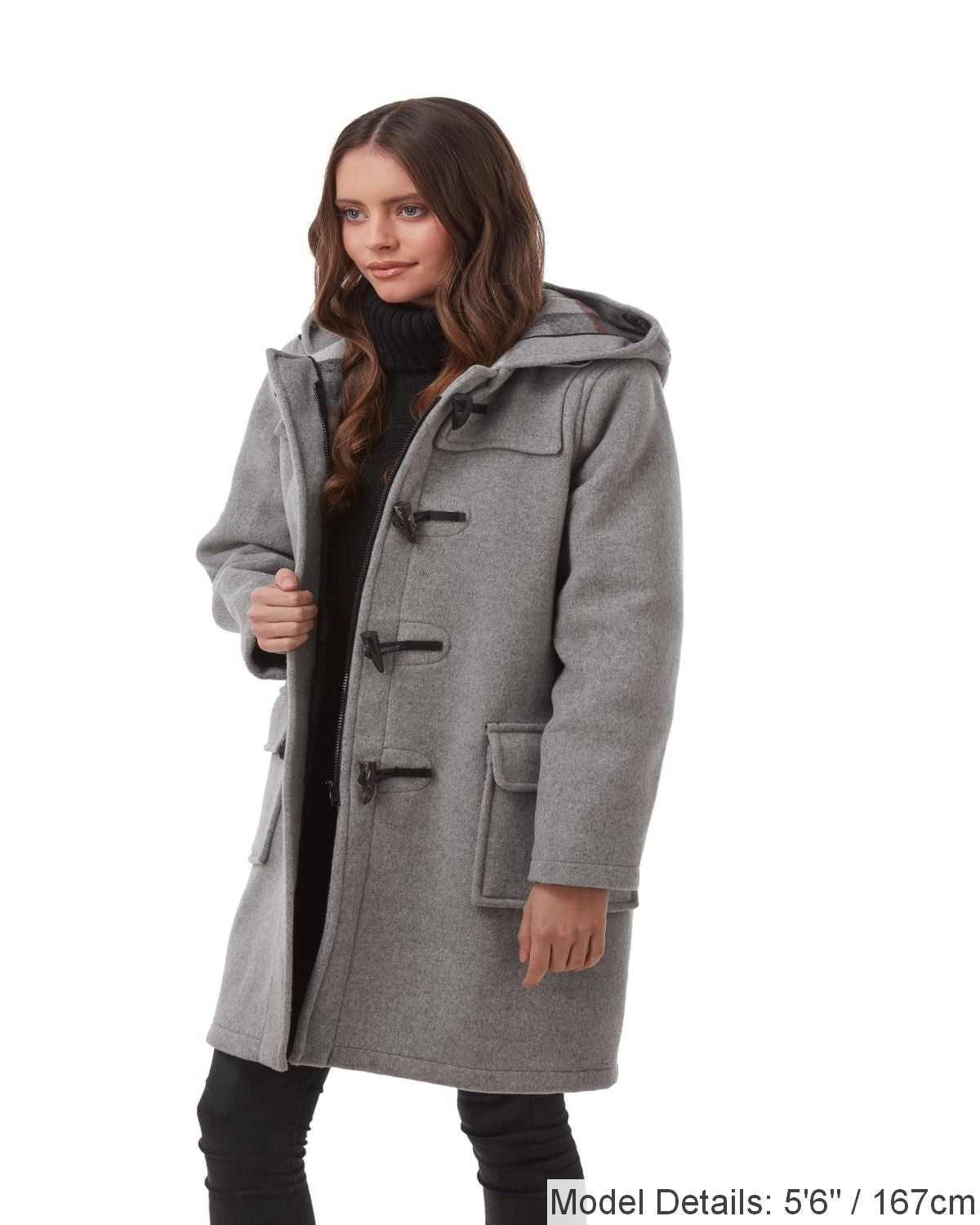 Woman's Pearl Grey Original Classic Fit Duffle Coat With Horn Toggles