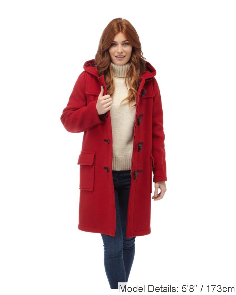 Woman's Red Original Classic Fit Duffle Coat With Horn Toggles