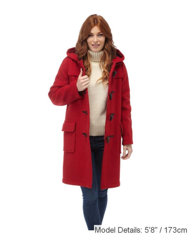 Woman's Red Original Classic Fit Duffle Coat With Horn Toggles