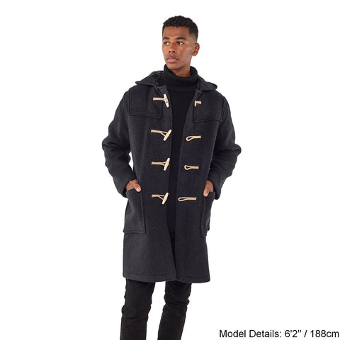 Mens Charcoal Classic Fit Original And Authentic Duffle Coat With Wooden Toggles