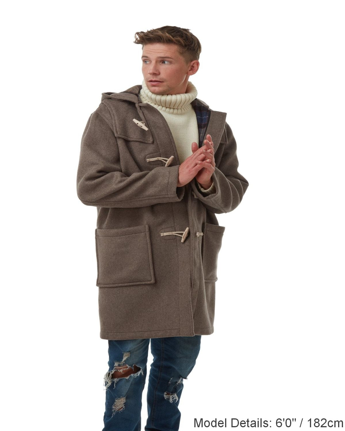 Mens Mushroom Classic Fit Original And Authentic Duffle Coat With Wooden Toggles