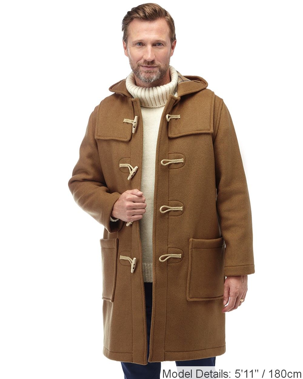 Mens Camel Classic Fit Original And Authentic Duffle Coat With Wooden Toggles