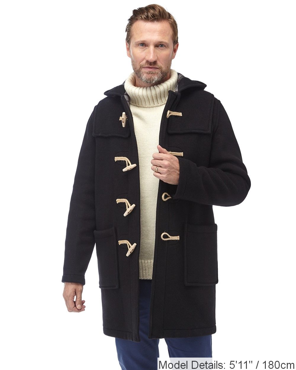 Mens Charcoal Classic Fit Original And Authentic Duffle Coat With Wooden Toggles