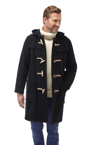 Mens Black Classic Fit Original And Authentic Duffle Coat With Wooden Toggles