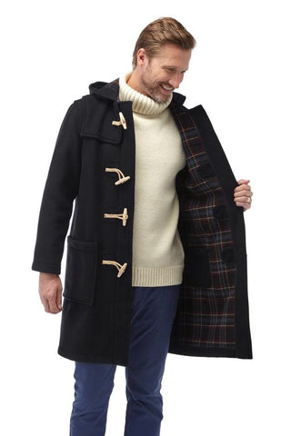 Mens Black Classic Fit Original And Authentic Duffle Coat With Wooden Toggles