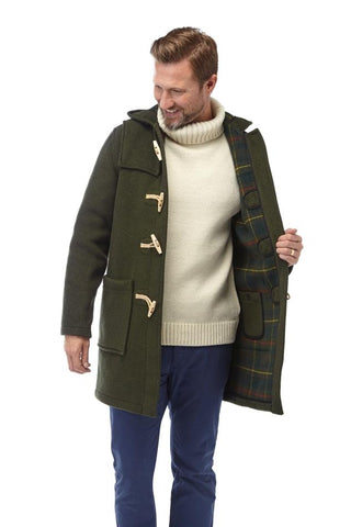 Mens Olive Classic Fit Original And Authentic Duffle Coat With Wooden Toggles