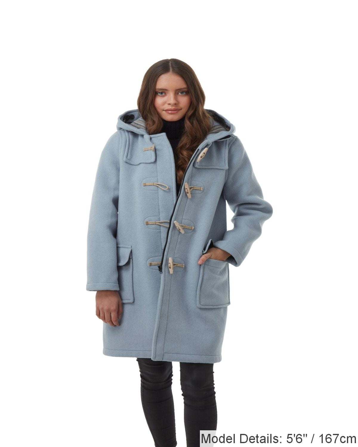 Women's Baby Blue Original Classic Fit Duffle Coat with Wooden Toggles