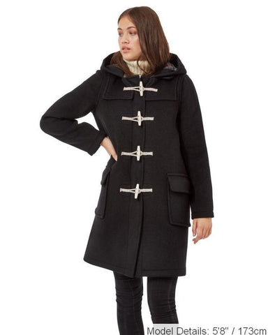 Women's Black Original Classic Fit Duffle Coat with Wooden Toggles