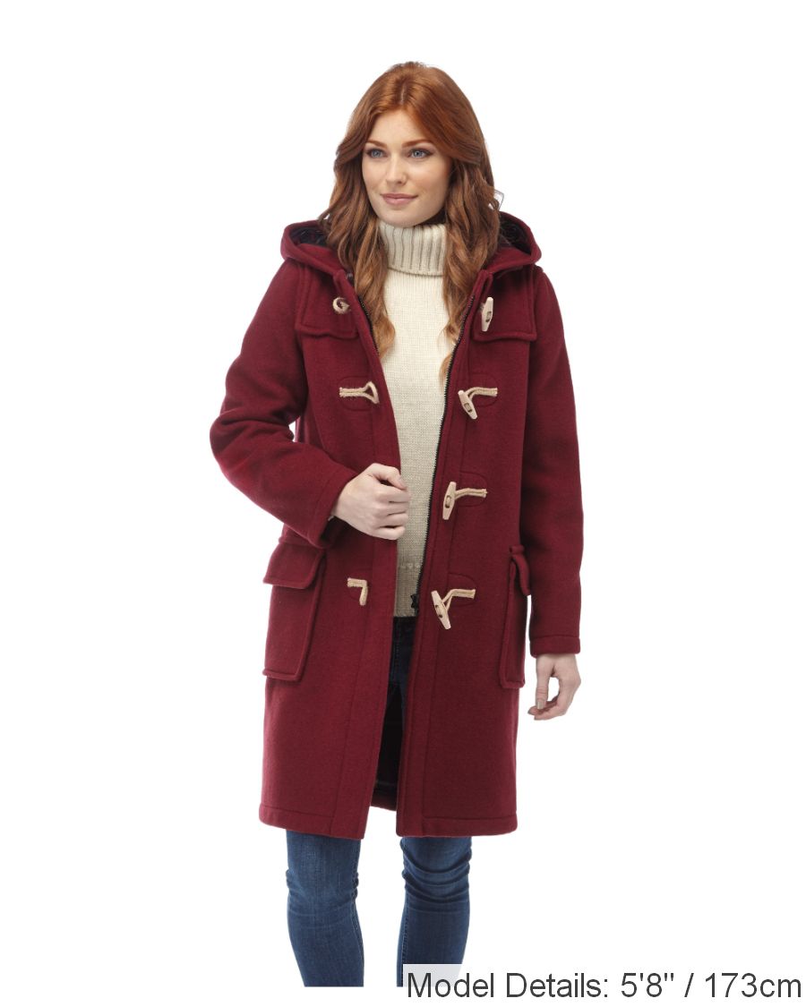 Women's Burgundy Original Classic Fit Duffle Coat with Wooden Toggles