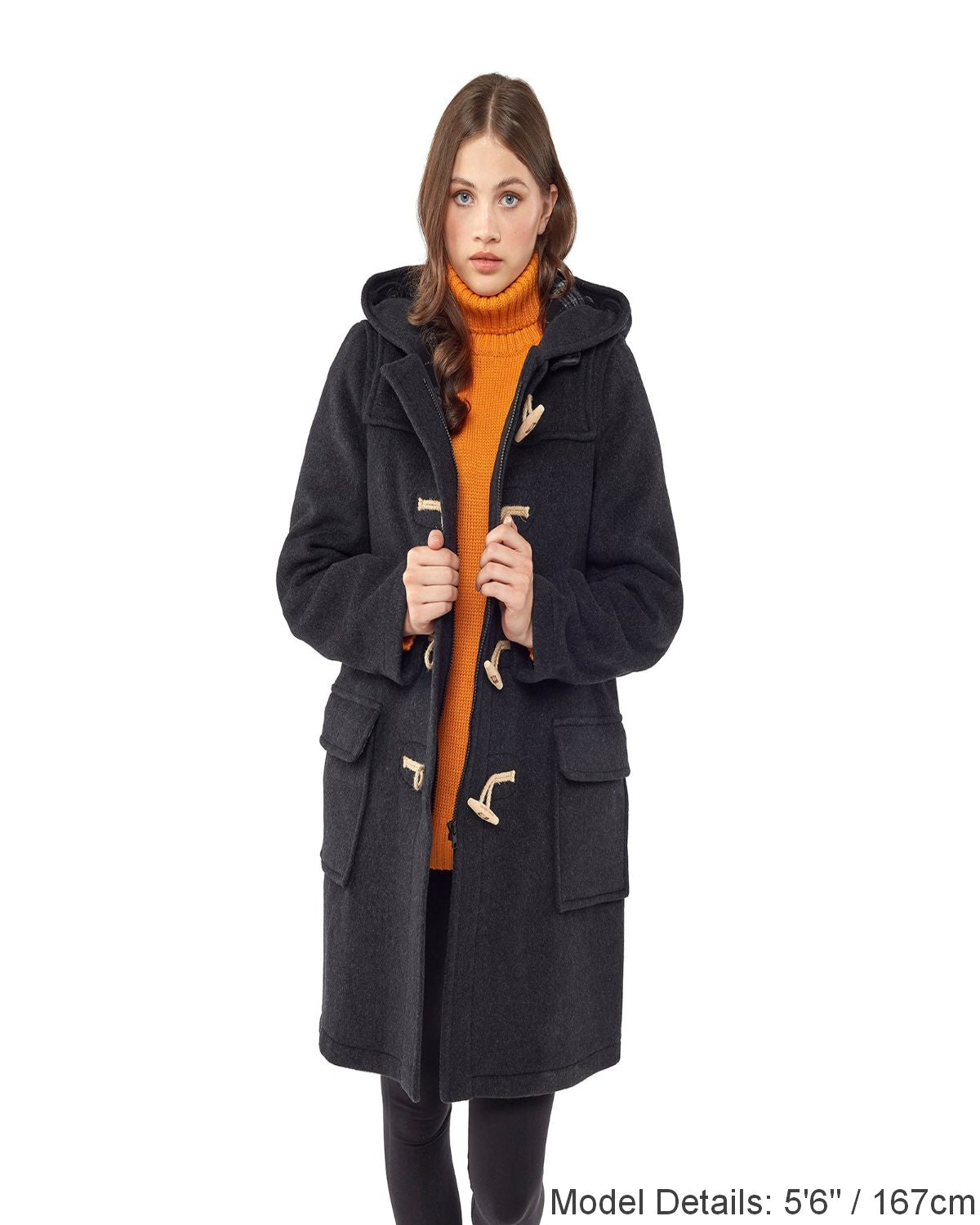 Women's Charcoal Original Classic Fit Duffle Coat with Wooden Toggles