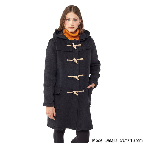 Women's Charcoal Original Classic Fit Duffle Coat with Wooden Toggles