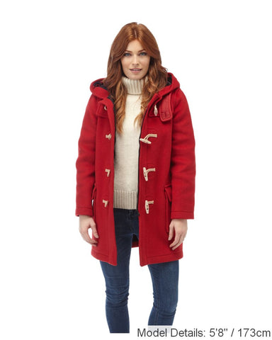 Women's Red Original Classic Fit Duffle Coat with Wooden Toggles