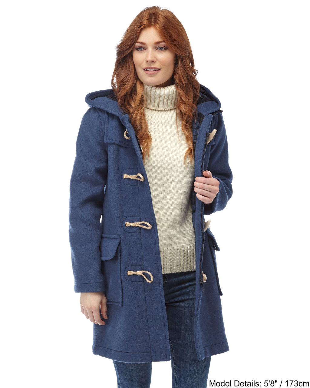 Women's Royal Blue Original Classic Fit Duffle Coat with Wooden