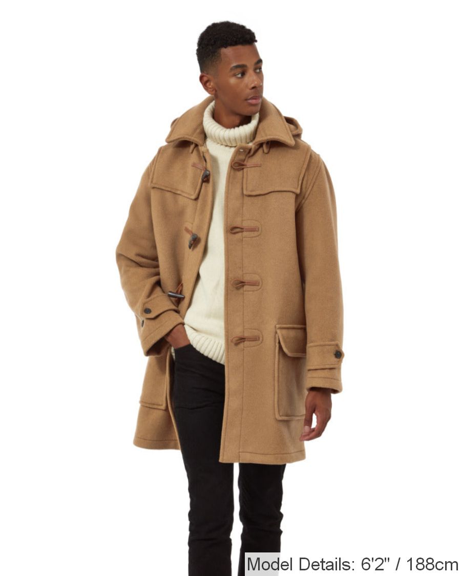 Men's Camel London Custom Fit Convertible Duffle Coat, With Original Removable Hood And Horn Toggles