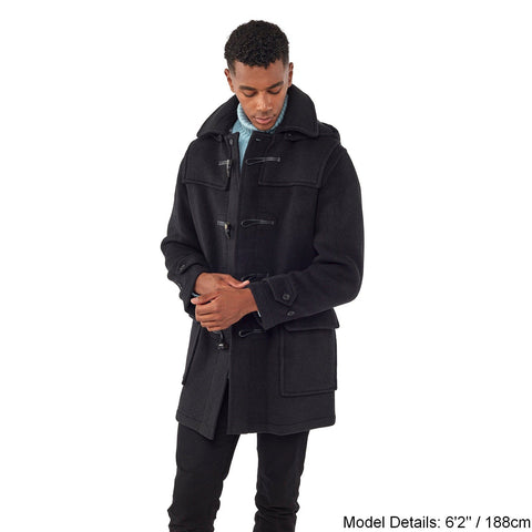 Men's Charcoal London Custom Fit Convertible Duffle Coat, With Original Removable Hood And Horn Toggles