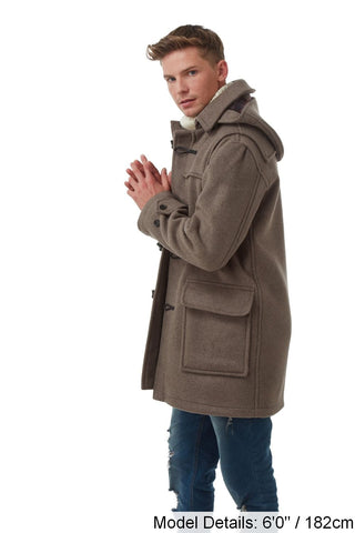 Men's Mushroom London Custom Fit Convertible Duffle Coat, With Original Removable Hood And Horn Toggles