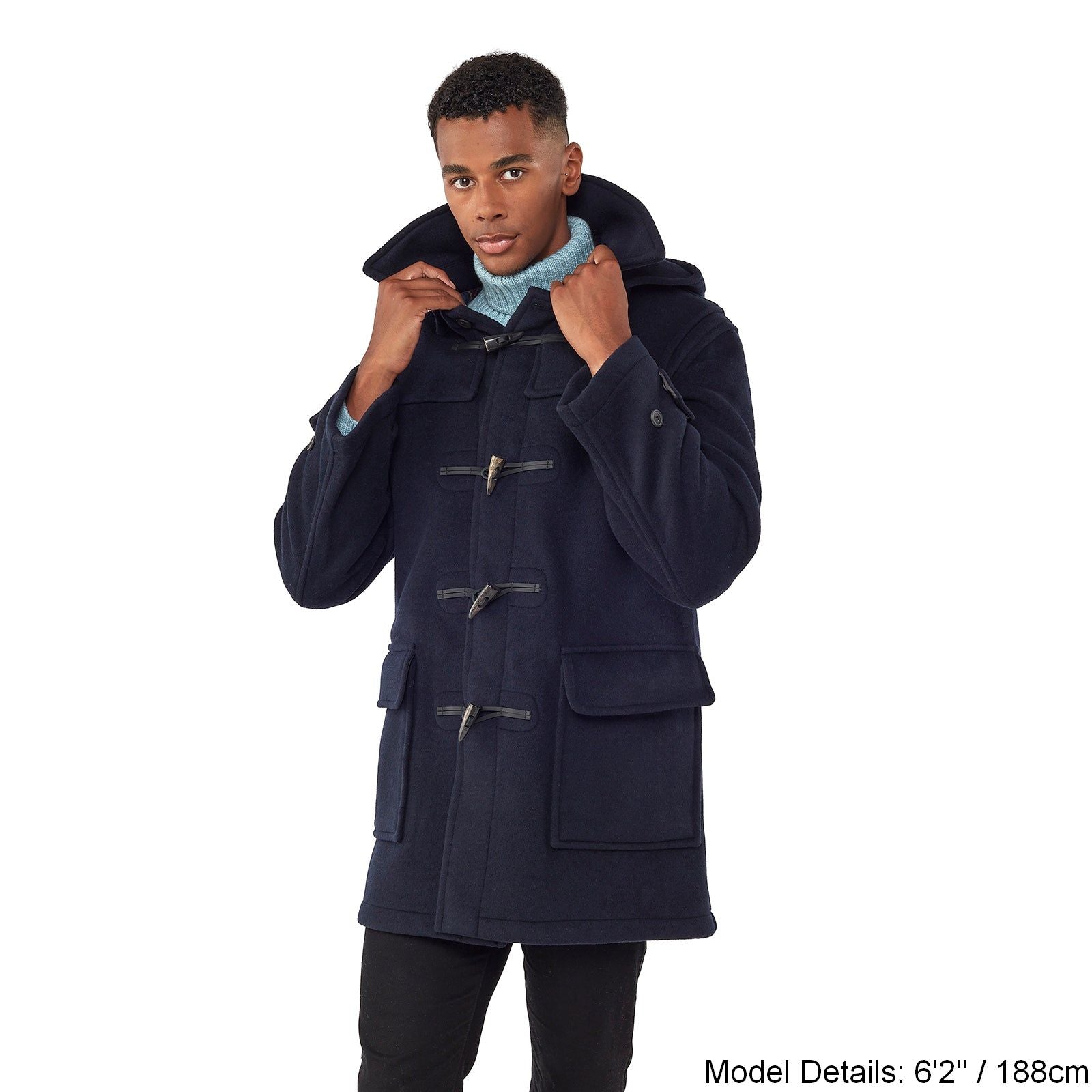 Men's Navy London Custom Fit Convertible Duffle Coat, With Original Removable Hood And Horn Toggles