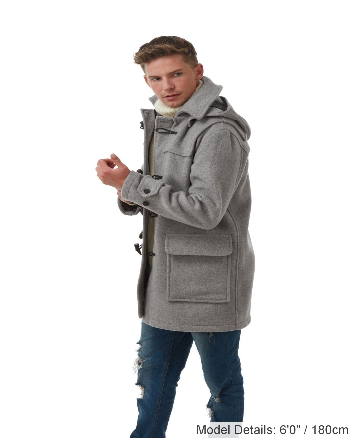 Men's Pearl Grey London Custom Fit Convertible Duffle Coat, With Original Removable Hood And Horn Toggles