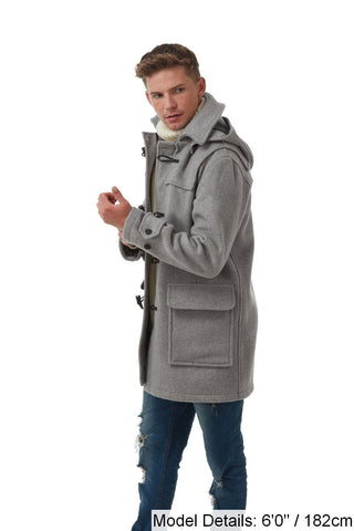 Men's Pearl Grey London Custom Fit Convertible Duffle Coat, With Original Removable Hood And Horn Toggles