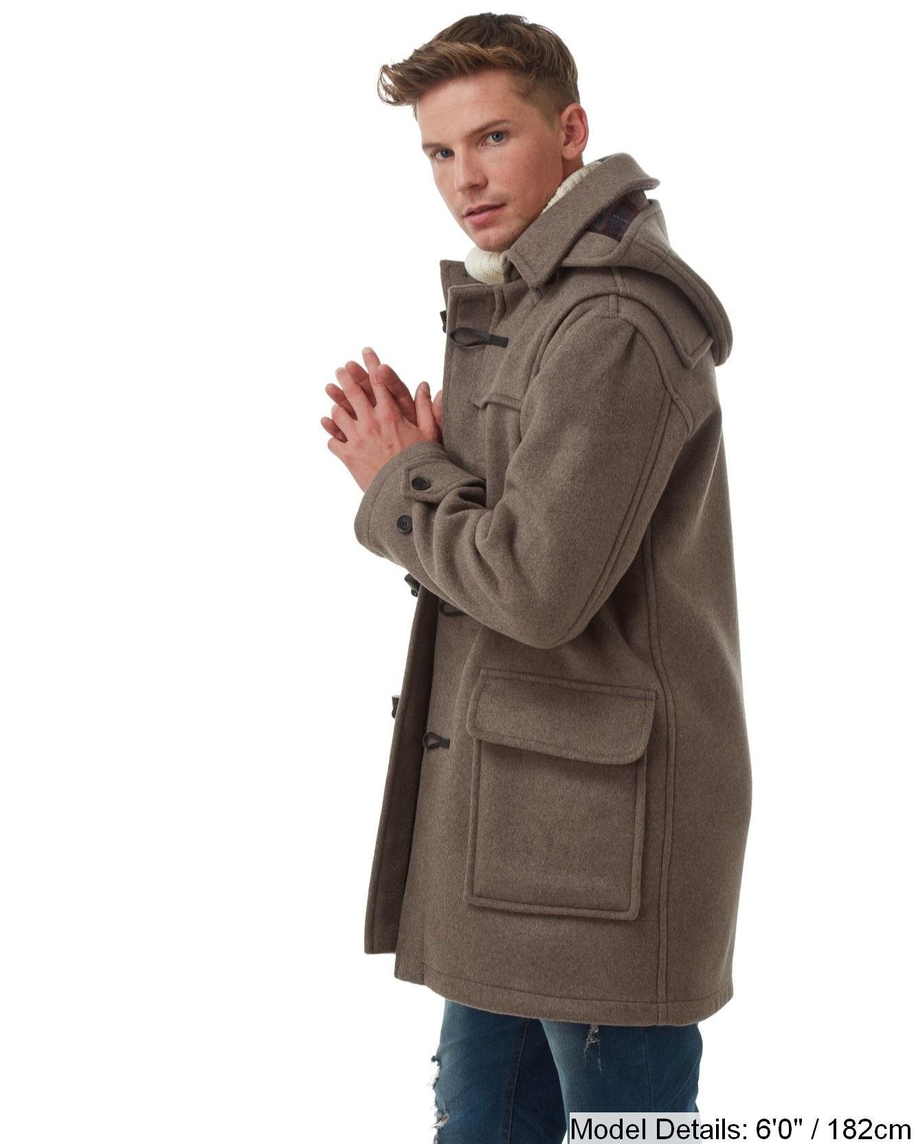 Men's Mushroom London Custom Fit Convertible Duffle Coat, With Original Removable Hood And Horn Toggles