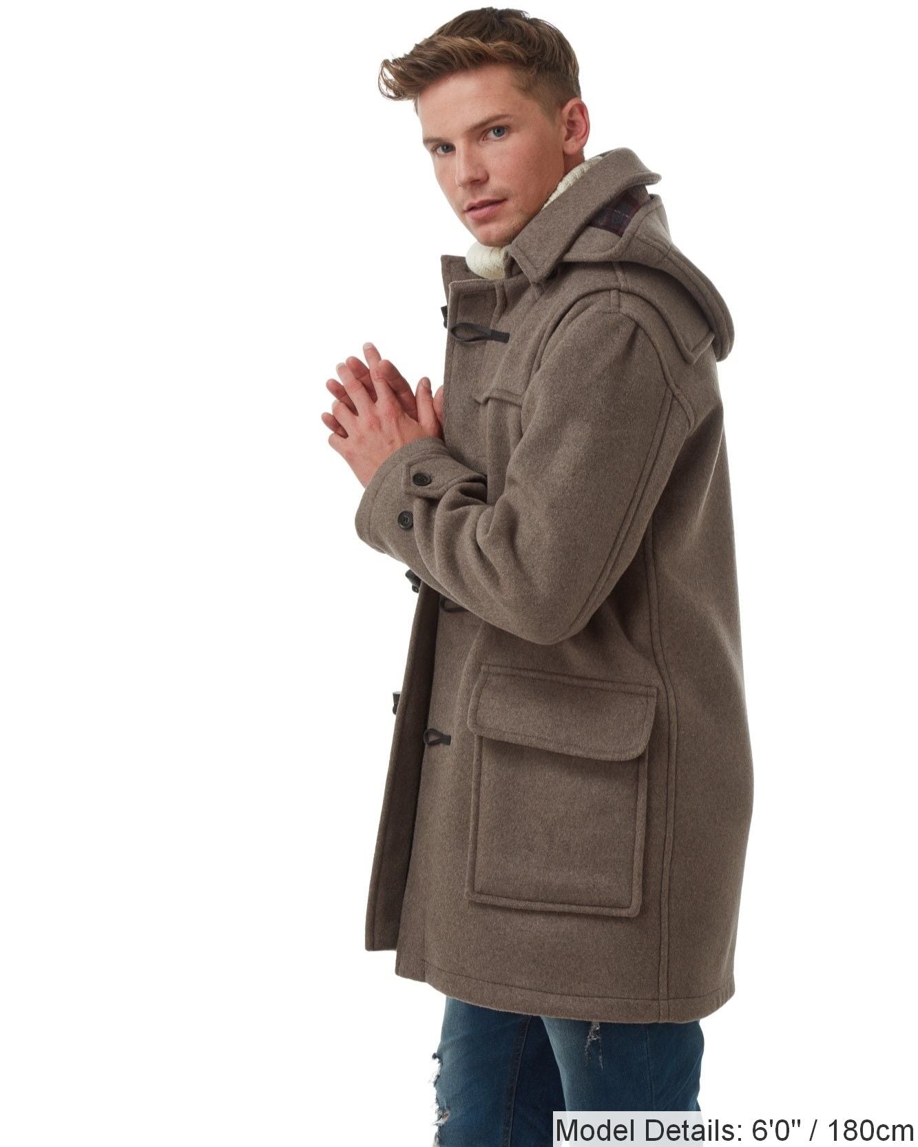 Men's Mushroom London Custom Fit Convertible Duffle Coat, With Original Removable Hood And Horn Toggles