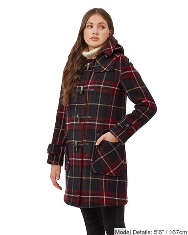 Women's London Classic Fit Duffle Coat - Burgundy Check