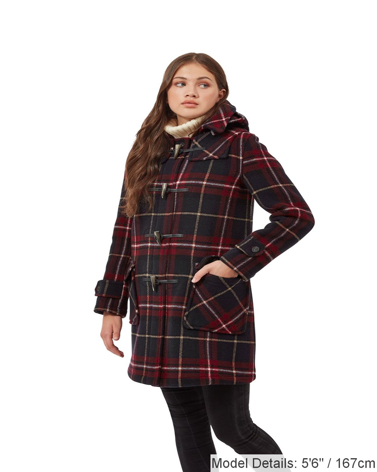 Women's London Classic Fit Duffle Coat - Burgundy Check