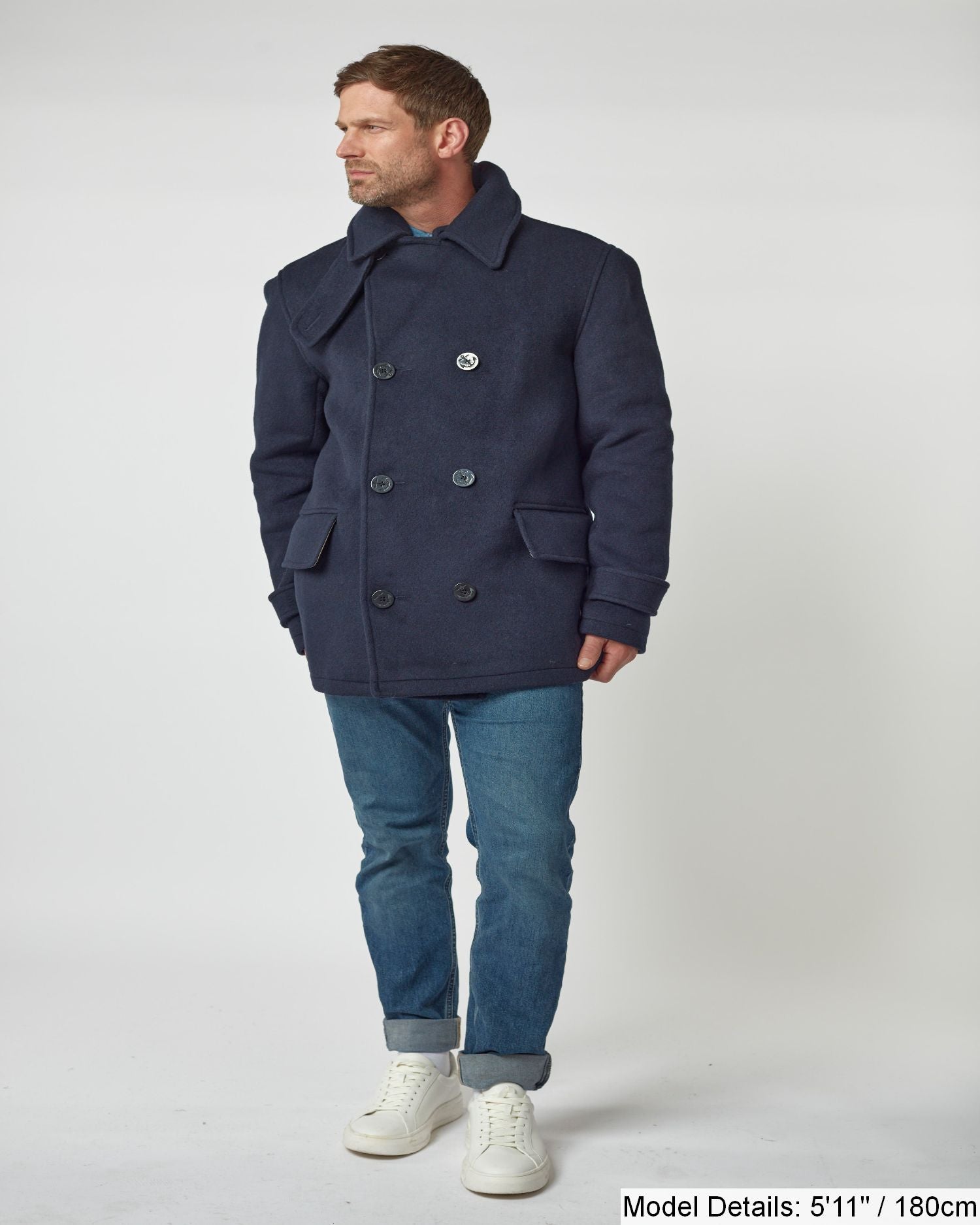 Men's Navy Teddy Pea Coat