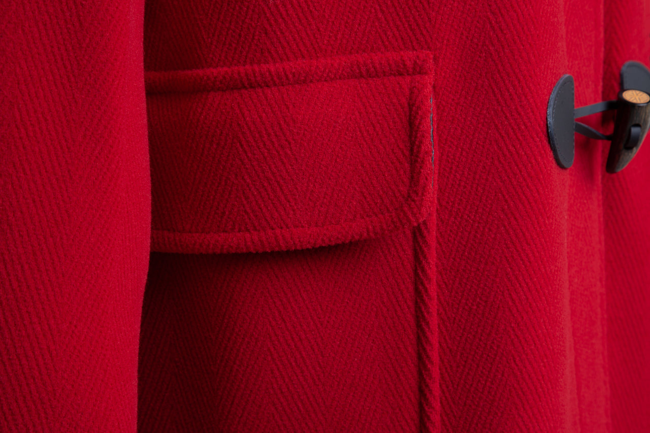 Women's Red Long Elysian Classic Luxury Herringbone With Horn Toggles