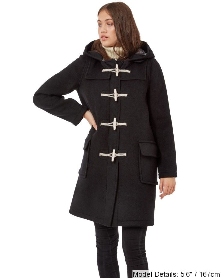 Women s Black Original Classic Fit Duffle Coat with Wooden Toggles Original Montgomery UK