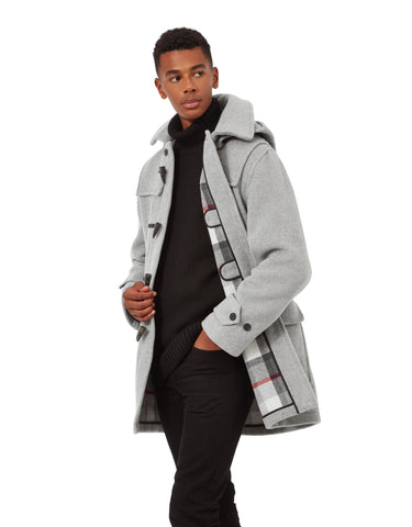 Men's Pearl Grey London Custom Fit Convertible Duffle Coat, With Original Removable Hood And Horn Toggles