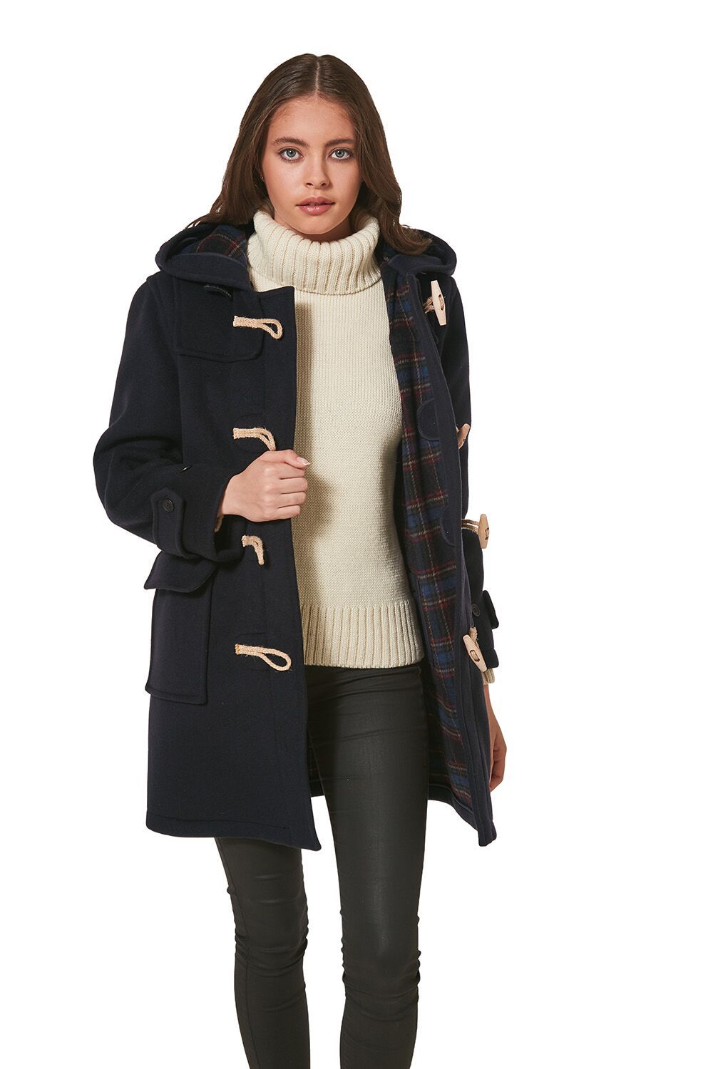 Womens Classic Super Slim Duffle with Wooden Toggles | Navy