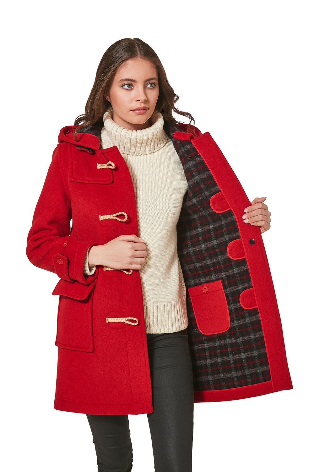 Womens Classic Super Slim Duffle with Wooden Toggles | Red