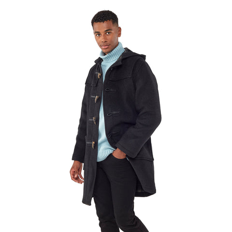 Mens Charcoal Classic Fit Original And Authentic Duffle Coat With Horn Toggles