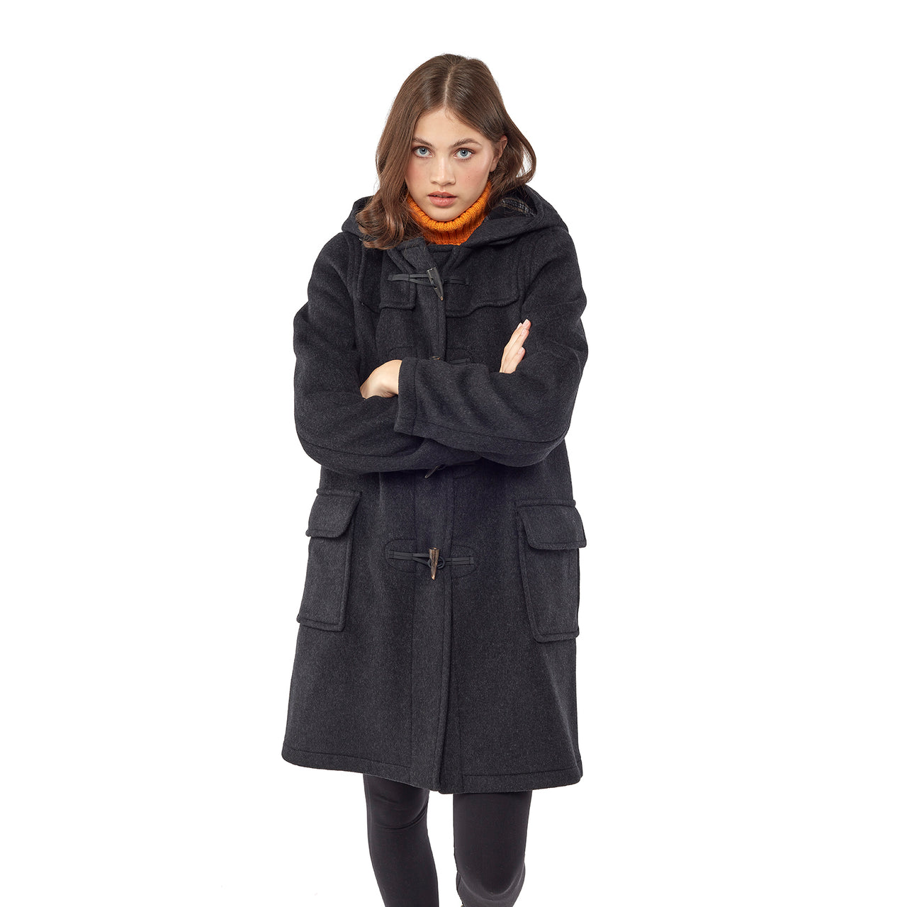 Woman's Charcoal Original Classic Fit Duffle Coat With Horn Toggles