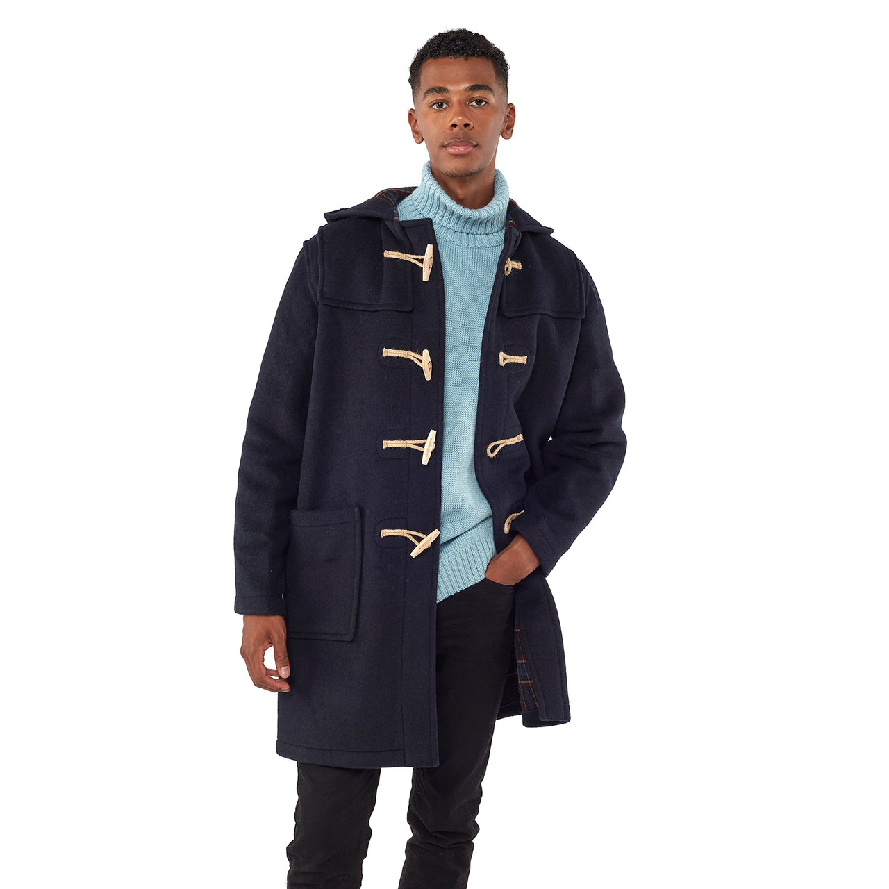 Mens Navy Classic Fit Original And Authentic Duffle Coat With Wooden Toggles