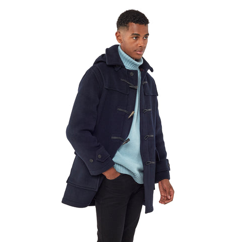 Men's Navy London Custom Fit Convertible Duffle Coat, With Original Removable Hood And Horn Toggles