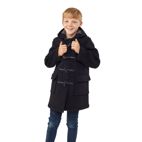 Children's Black Original Classic Fit Duffle Coat With Faux Horn Toggles